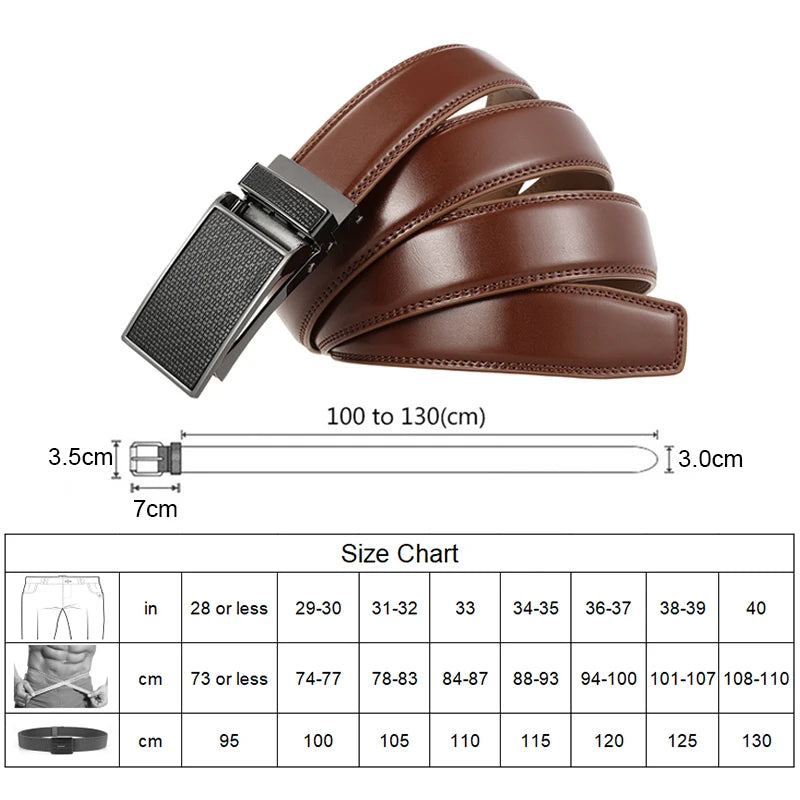 VATLTY 3.0cm Men's Genuine Leather Belt Silver Automatic Buckle