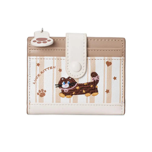 Women Cute Cartoon Embroidery Sausage Dog Wallet Zipper Coin Purse