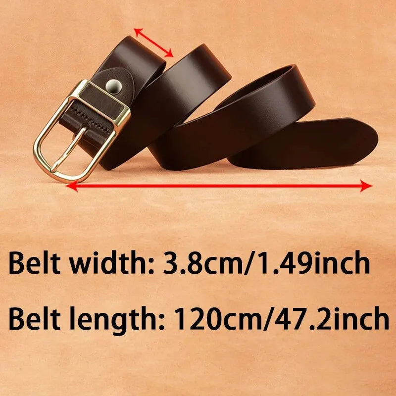 Genuine Leather For Men's High Quality Buckle Jeans Cowskin Casual