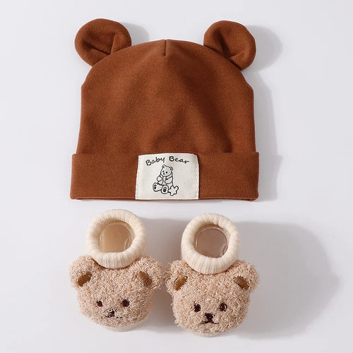 1Set Winter Bear Baby Warm Hats Socks For Newborn Autumn New Soft