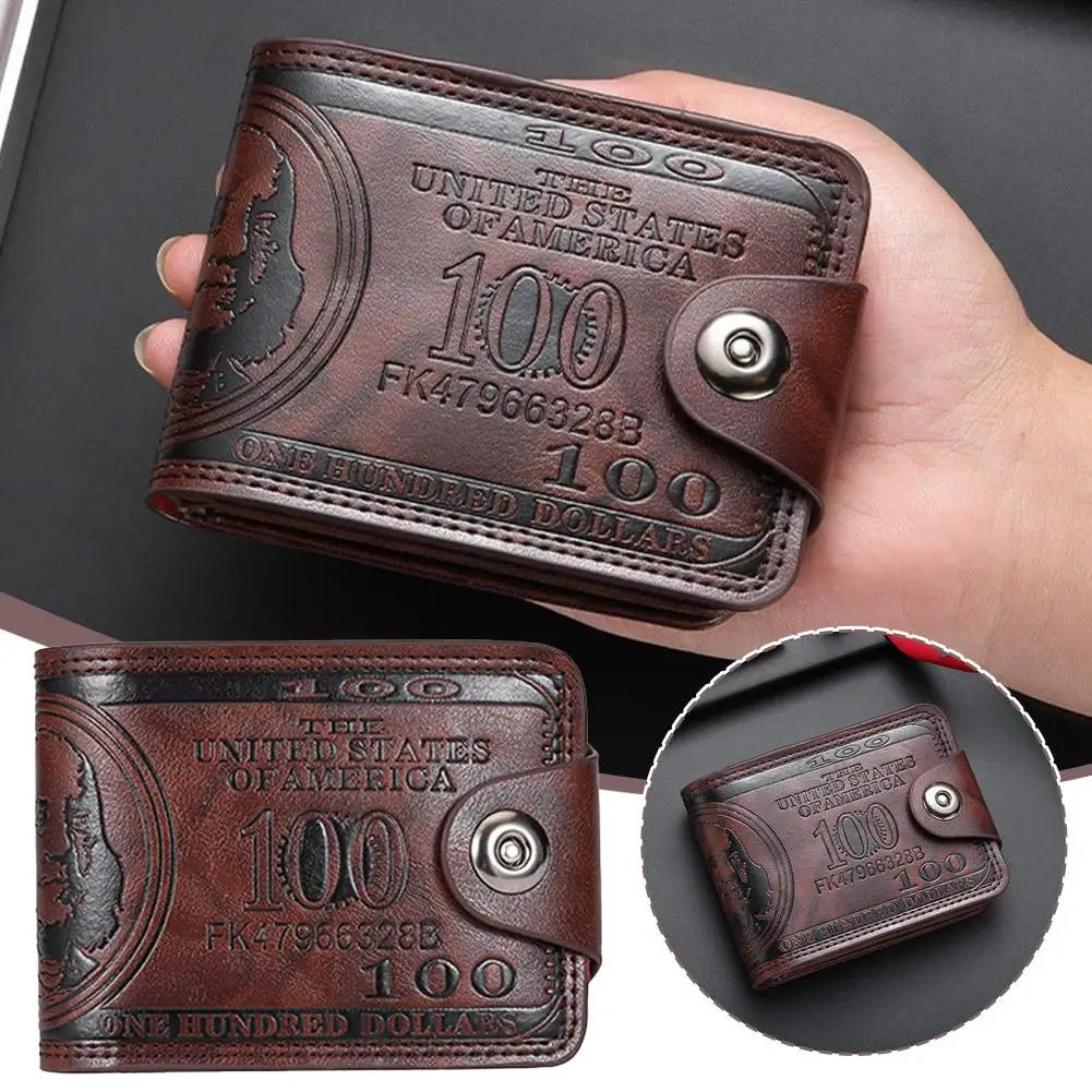 Men's Wallets with 100 US Dollar Pattern Hasp Male Leather Wallet with