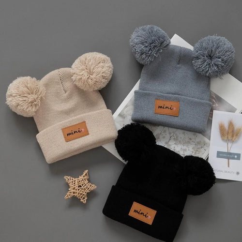 3pcs Kids Knitted Bonnet Bebe Newborn Baby Hat Pompom Cute Winter Hat