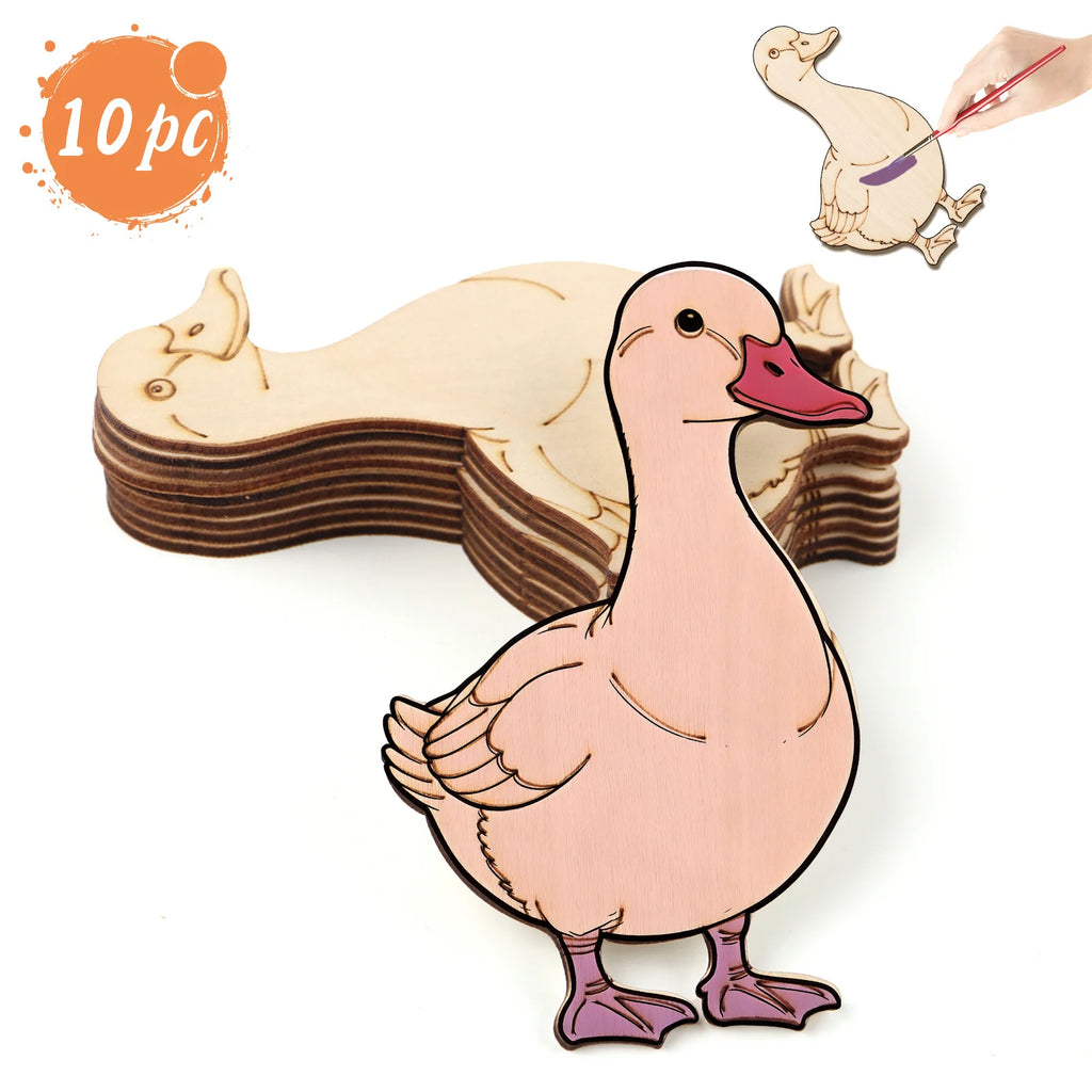 10pcs/set Unfinished Wood Duck Animal Ornaments Wooden Craft Set for