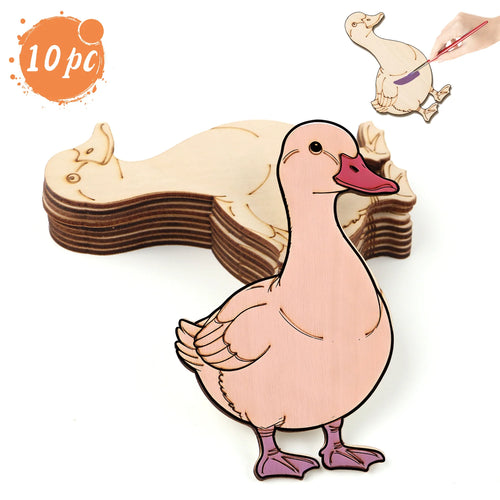 10pcs/set Unfinished Wood Duck Animal Ornaments Wooden Craft Set for