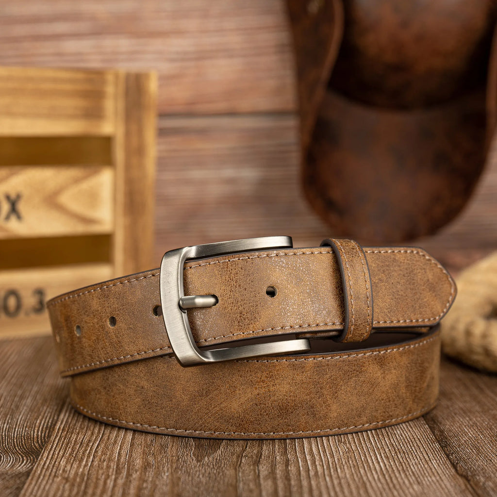 PU Leather Vintage  Buckle Belt – Unisex Waist Belt Brown Bronze 110cm
