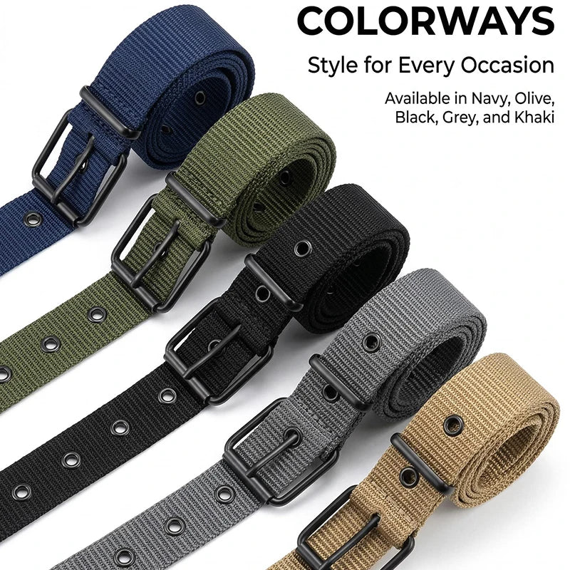 Men's Fashion Porous Pin Buckle Canvas Belt Versatile Student Youth