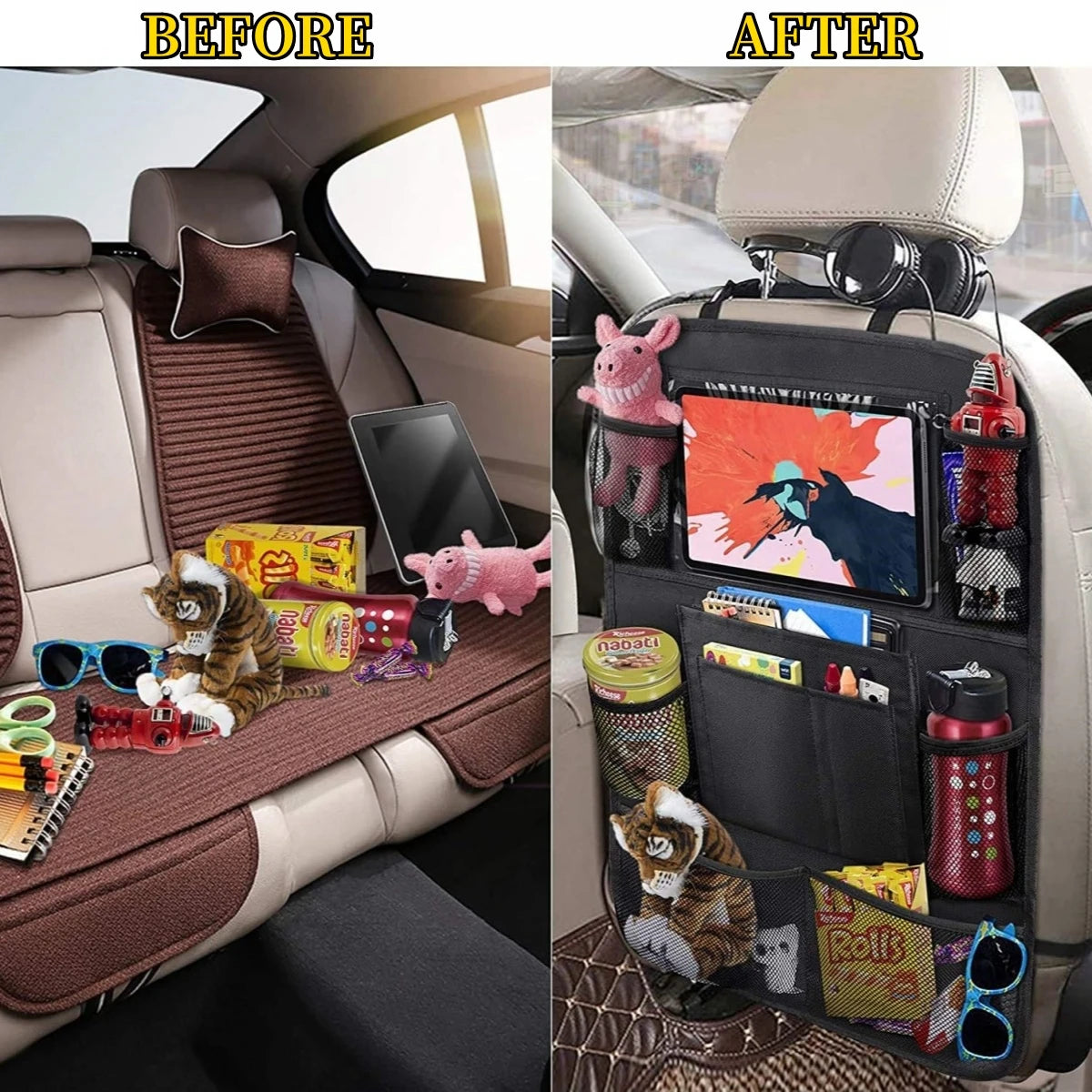Car Seat Back Organizer 10 Storage Pockets with Touch Screen Tablet