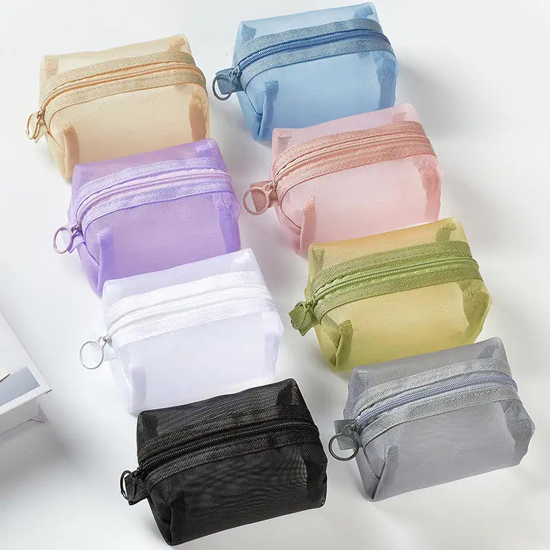 Mini Clear Nylon Mesh Cosmetic Bags Cute Women Small Lipstick Makeup