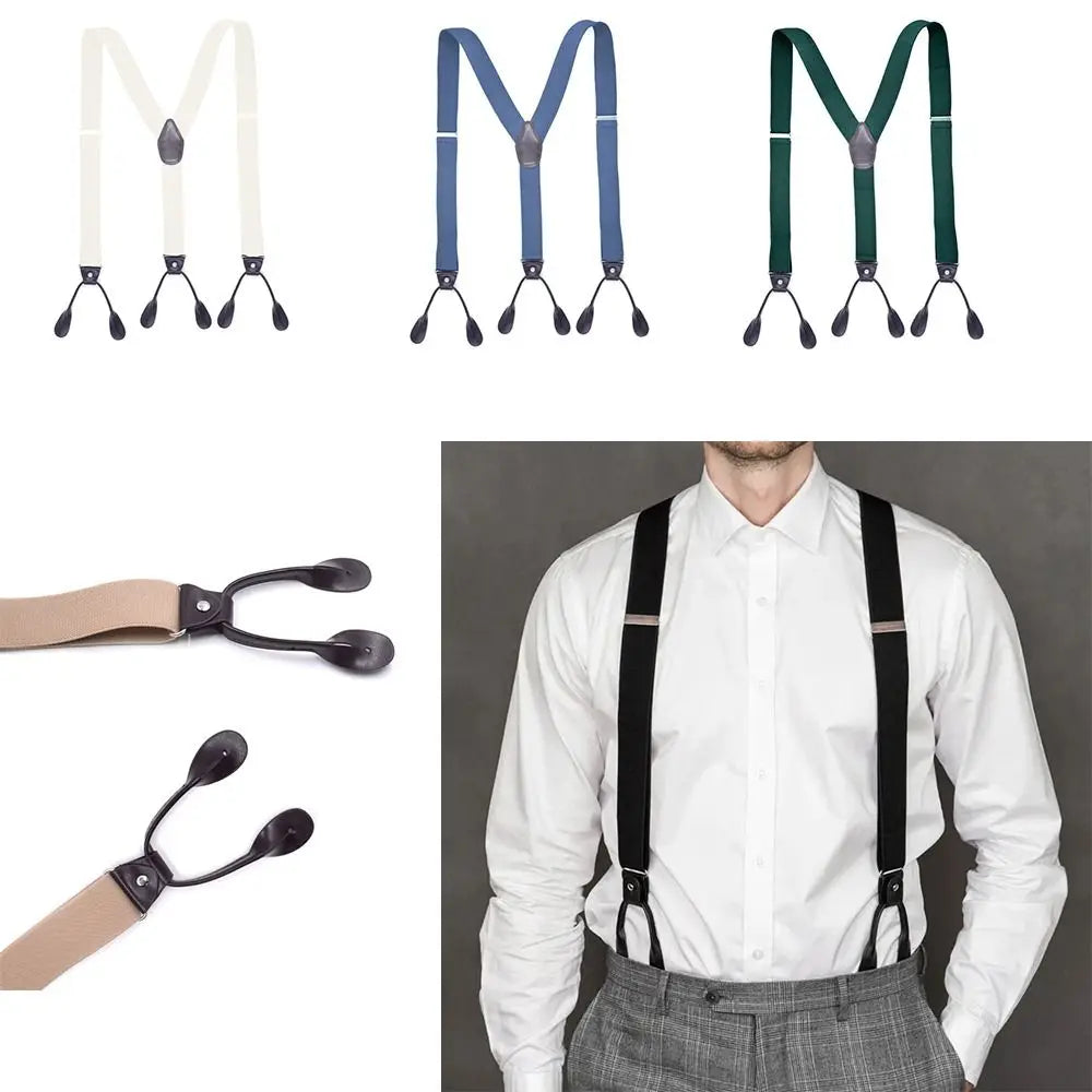 Men Women Adult Vintage Suspenders Leather Trimmed Button End Y Back
