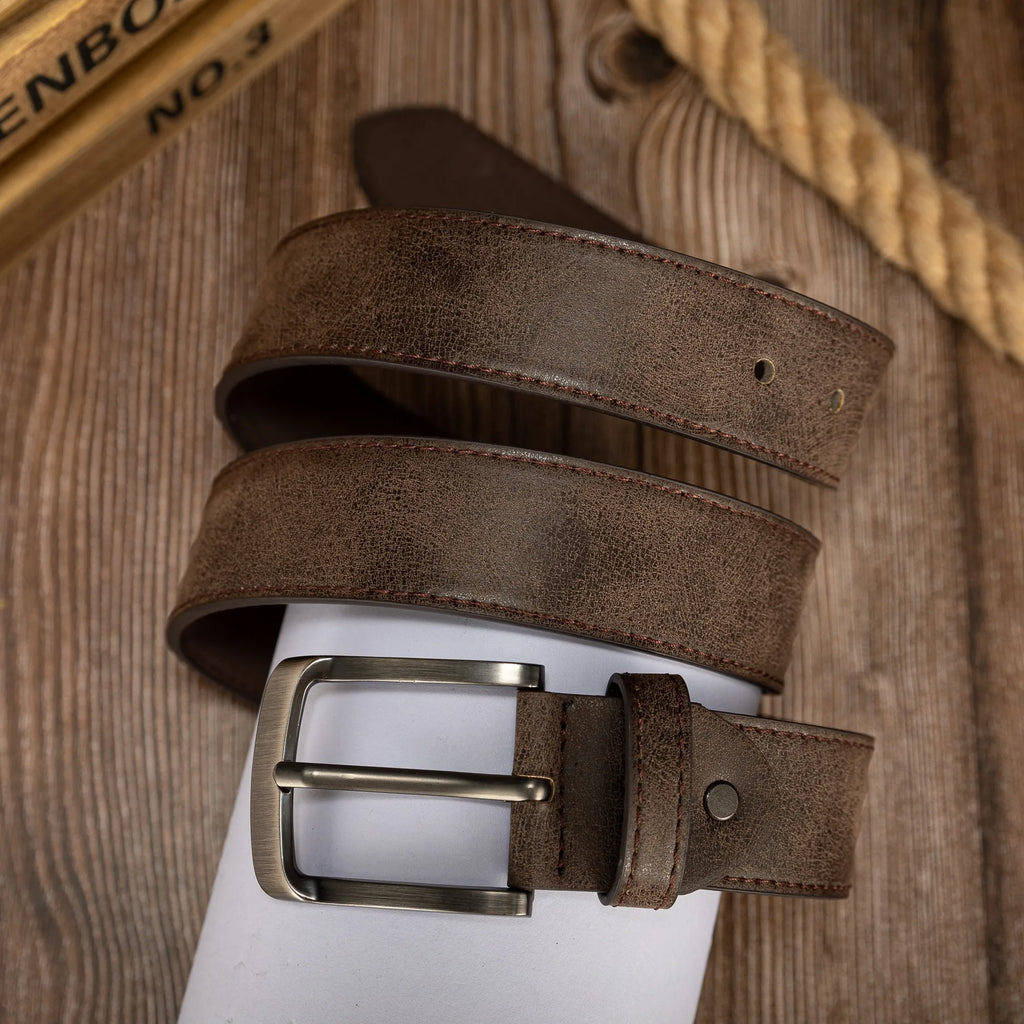 PU Leather Vintage  Buckle Belt – Unisex Waist Belt Brown Bronze 110cm