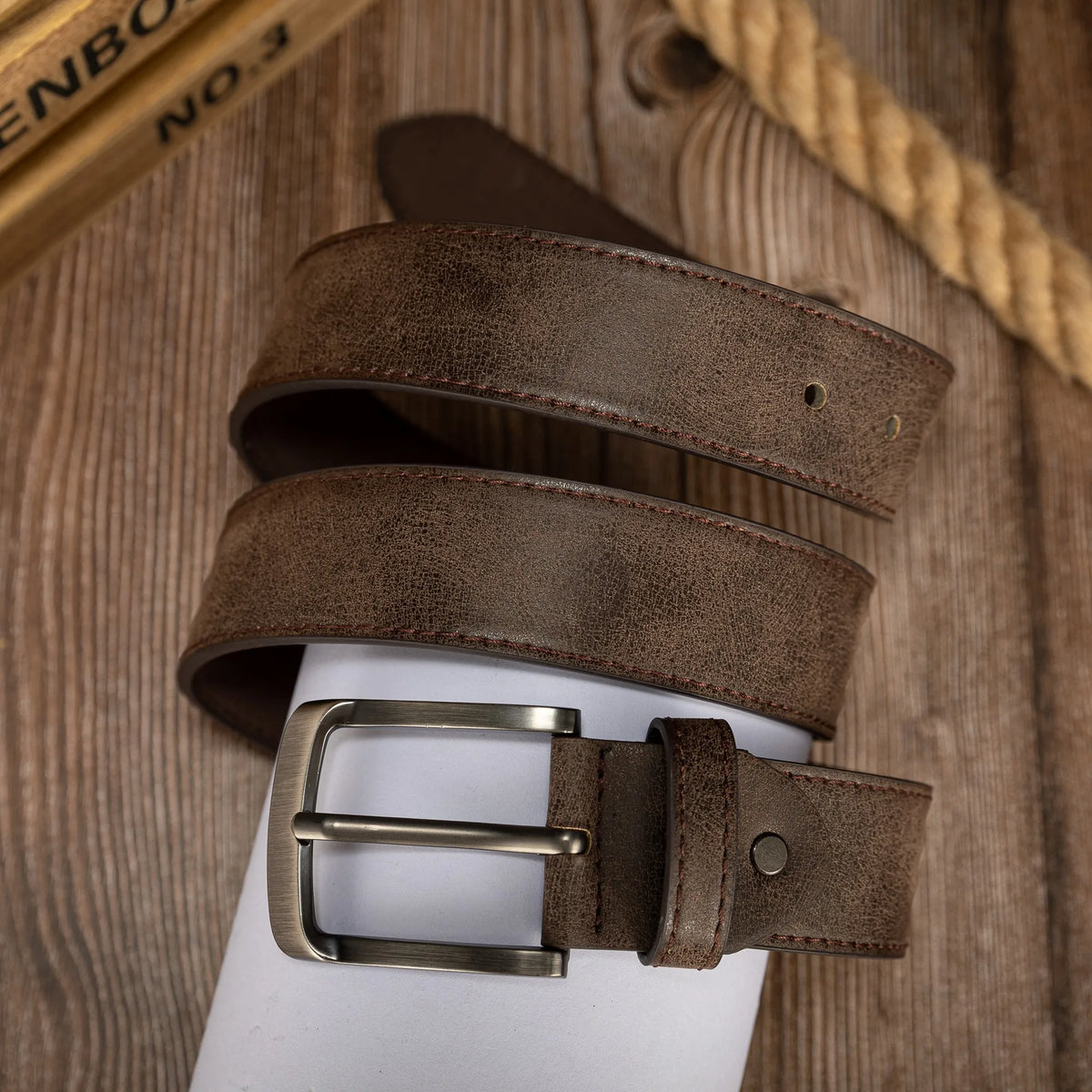 PU Leather Vintage  Buckle Belt – Unisex Waist Belt Brown Bronze 110cm