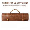 Portable Handheld Split Leather Knife Roll Pouch Vintage Cutlery