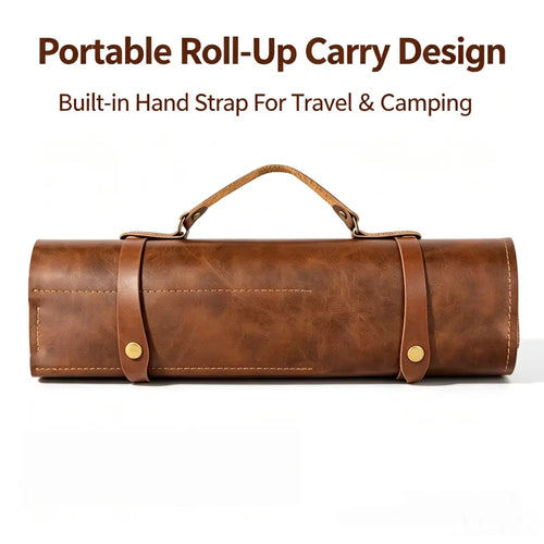 Portable Handheld Split Leather Knife Roll Pouch Vintage Cutlery