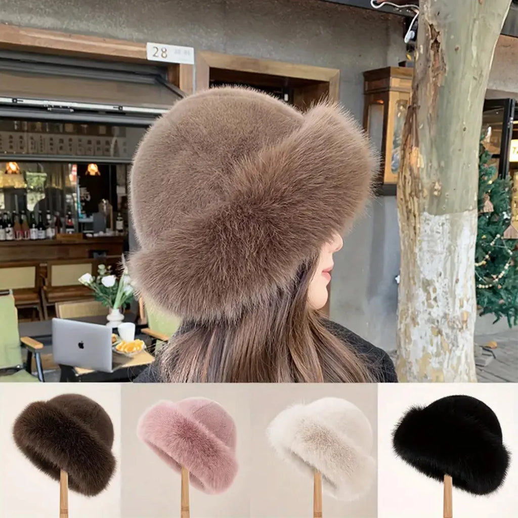 Thicken Plush Warm Fur Hat Women Warm Mongolian Hat Windproof Ear