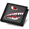 Men's Black Faux Leather Wallet with Shark Mouth Design Slim Credit
