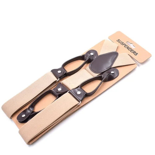 Men Women Adult Vintage Suspenders Leather Trimmed Button End Y Back