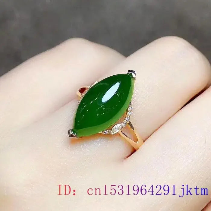 Green Jade Ring 925 Silver Amulet Natural Gifts Chalcedony Zircon