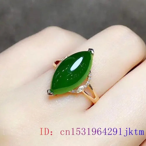 Green Jade Ring 925 Silver Amulet Natural Gifts Chalcedony Zircon