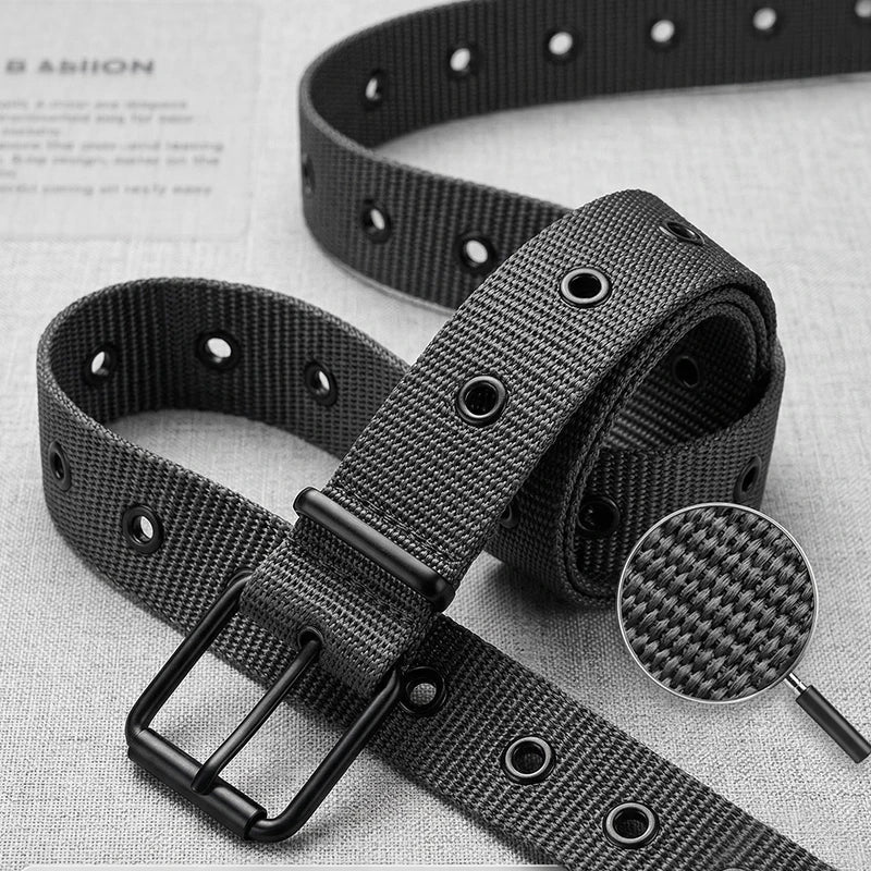 Men's Fashion Porous Pin Buckle Canvas Belt Versatile Student Youth