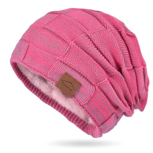 Winter Women's Knitted Beanie Hat, Warm Fleece Lined Plus Size Fashion
