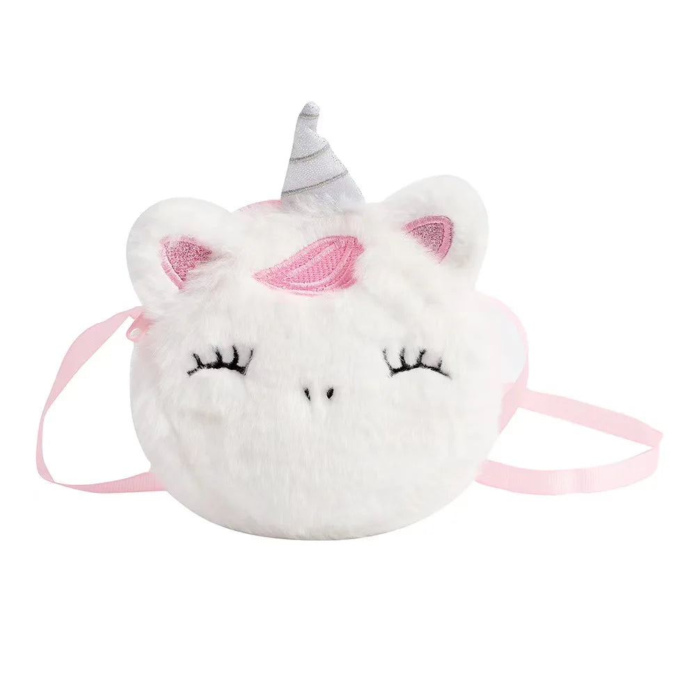 Kids Fashion Plush Shoulder Bag Cute Cartoon Unicorn Wallet Girls