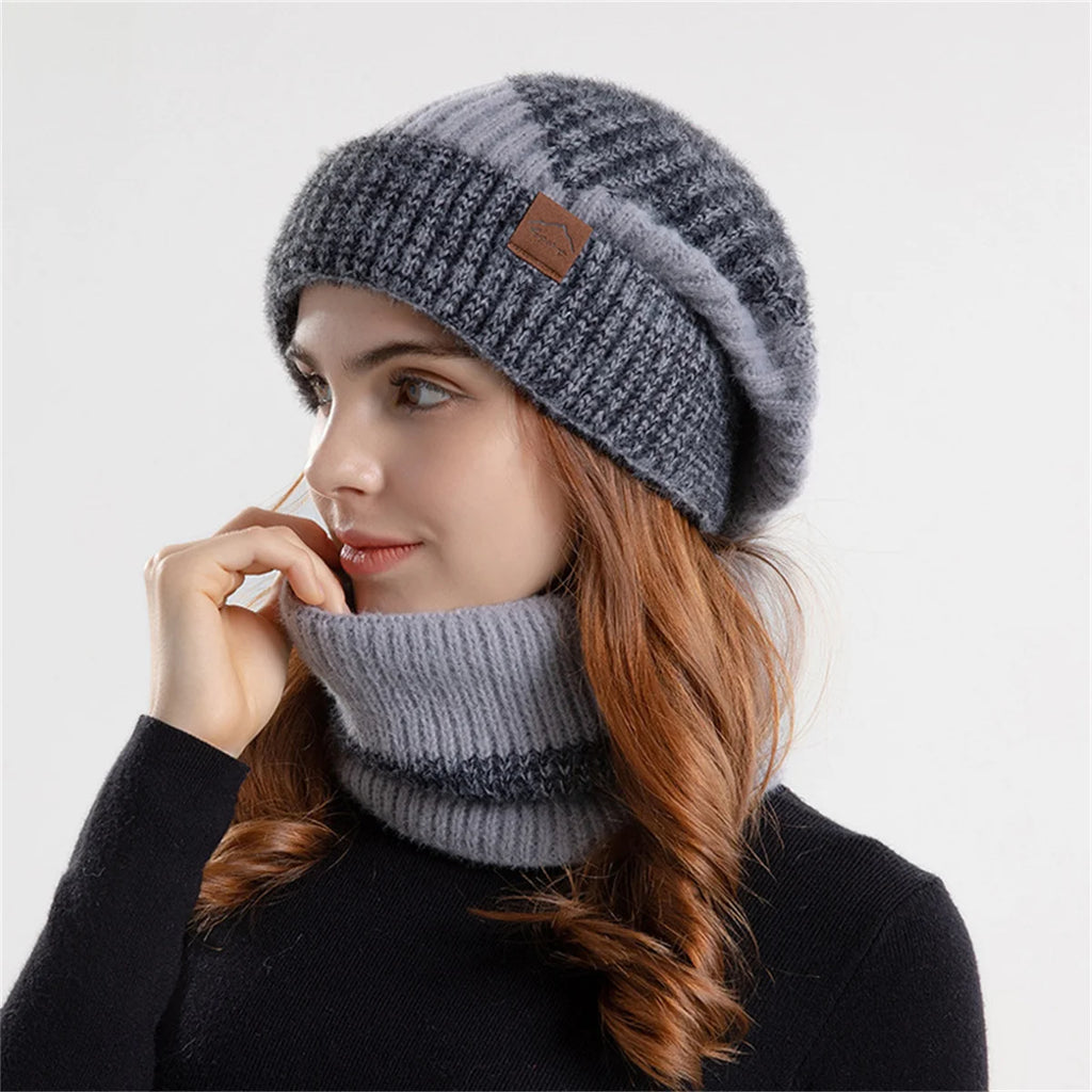 Winter men's and women's hats and scarves two-piece set