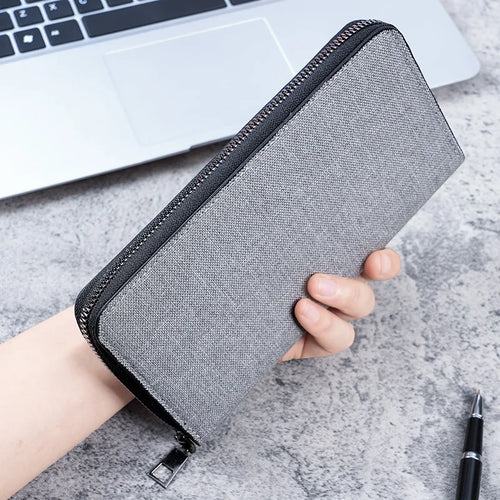 New men's long zipper wallet large capacity multi-card business canvas