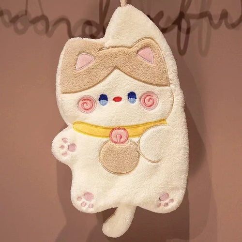 Cute Cat Hand Towel Quick Drying Kitchen Cleaning Rag Coral Velvet