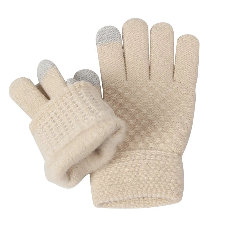 3Pcs Children Knitted Hat Scarf Gloves Set Fleece Lining Warm Kids