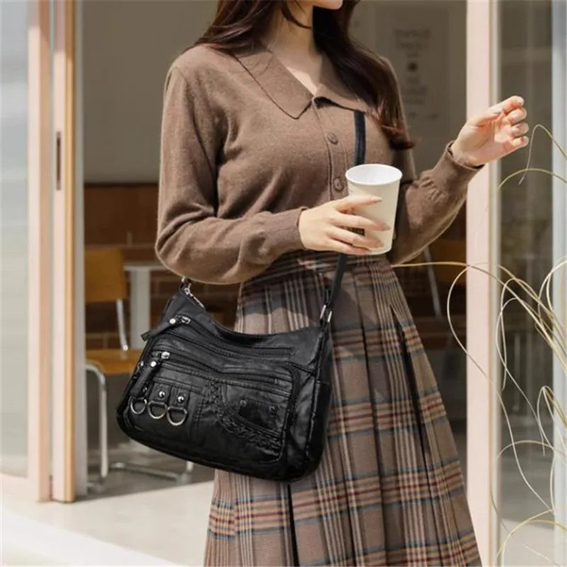 Vintage PU Crossbody Bag, Retro Multi Layer Shoulder Bag, Women's