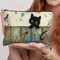 Black Cat Floral Zipper Pouch - Durable, Fade-Resistant Cosmetic Bag,