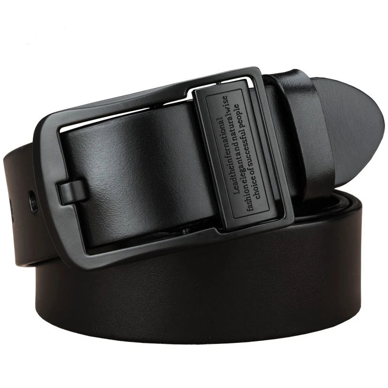 Men's Leather Belt Black Buckle Fashionable Trendy