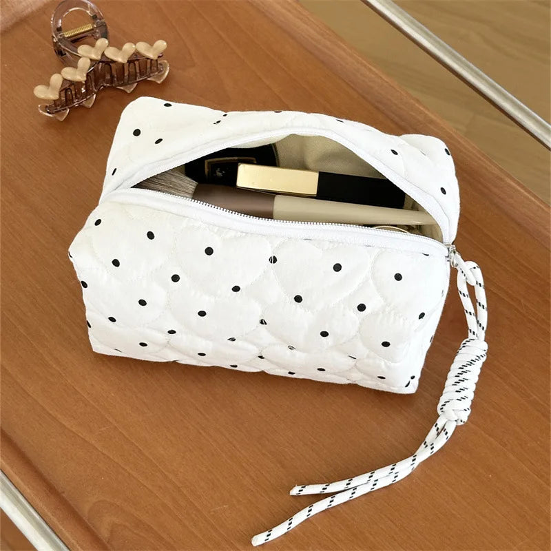 Quilted Dot Makeup Bag for Women Girl Small Large Lipstick Brush