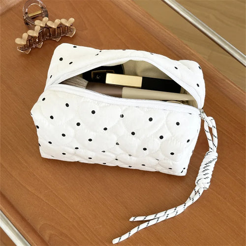 Quilted Dot Makeup Bag for Women Girl Small Large Lipstick Brush
