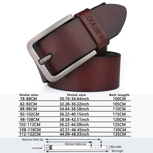 Men's Belt Genuine Leather Luxury Designer Vintage Pin Buckle for