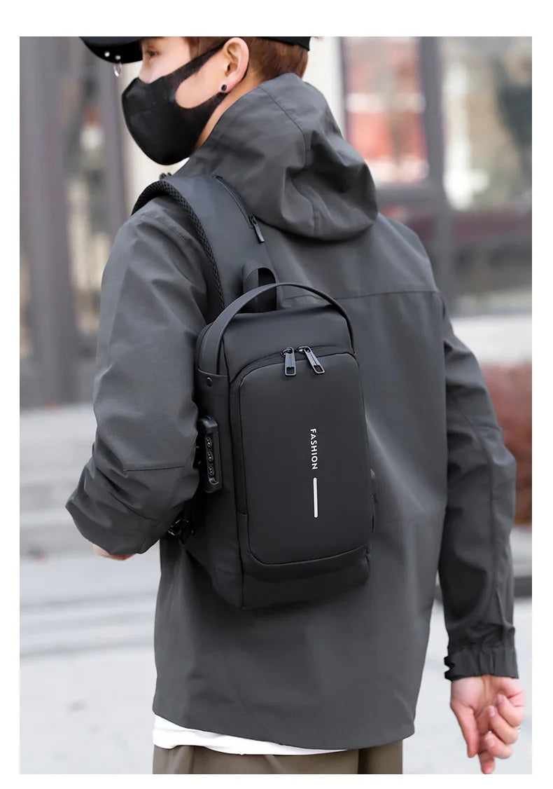 Men's Anti-Theft Chest Bag with Password Lock & USB Port Waterproof