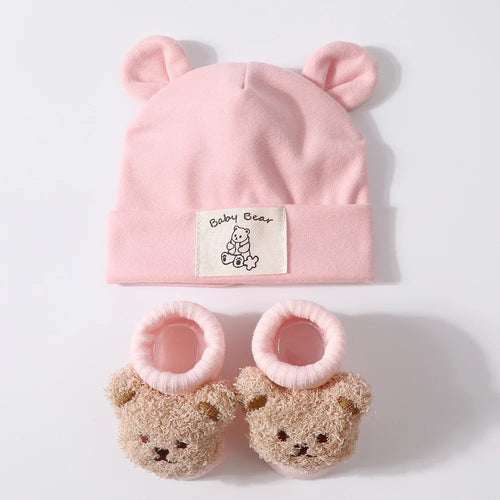 1Set Winter Bear Baby Warm Hats Socks For Newborn Autumn New Soft