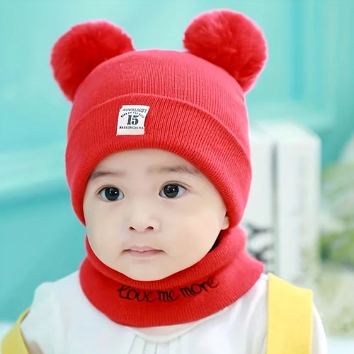 2pcs Winter Baby Hat Scarf Set Toddler Girl Boy Cap Knitted Beanie Fur