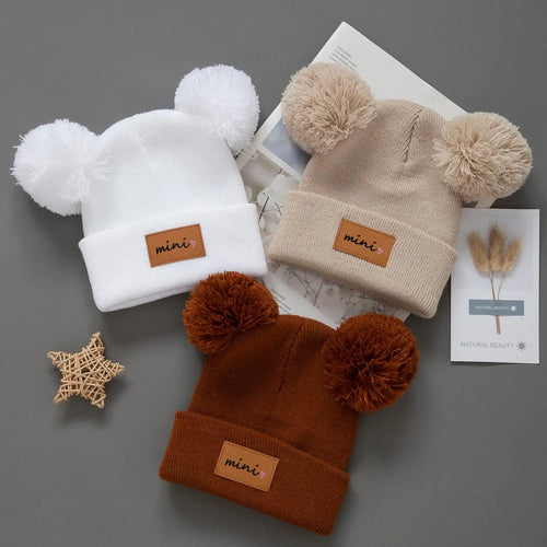 3pcs Kids Knitted Bonnet Bebe Newborn Baby Hat Pompom Cute Winter Hat