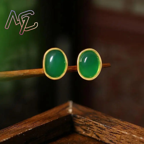 Green Natural Jade Earrings Talismans Luxury Gifts for Women Carved