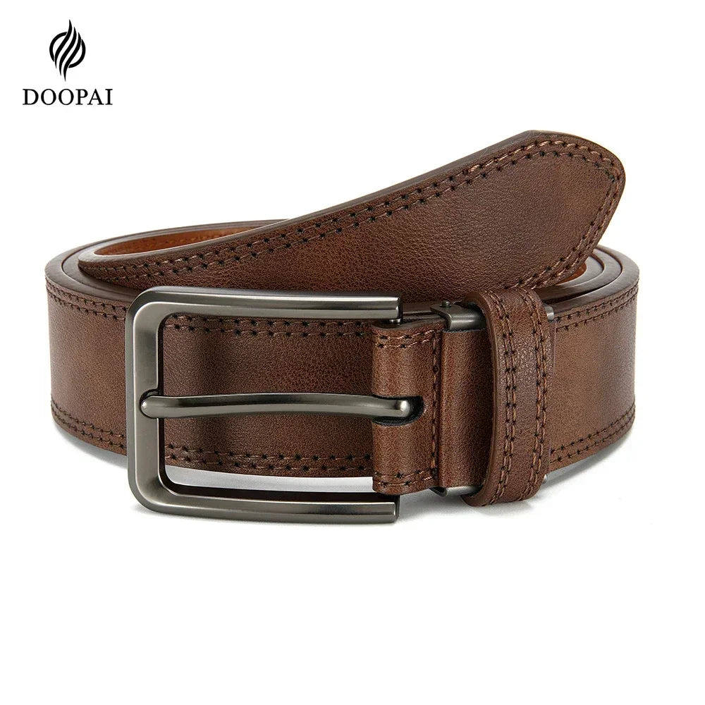 Men Belts High Quality Genuine Leather LONG Large Pin Buckle Metal