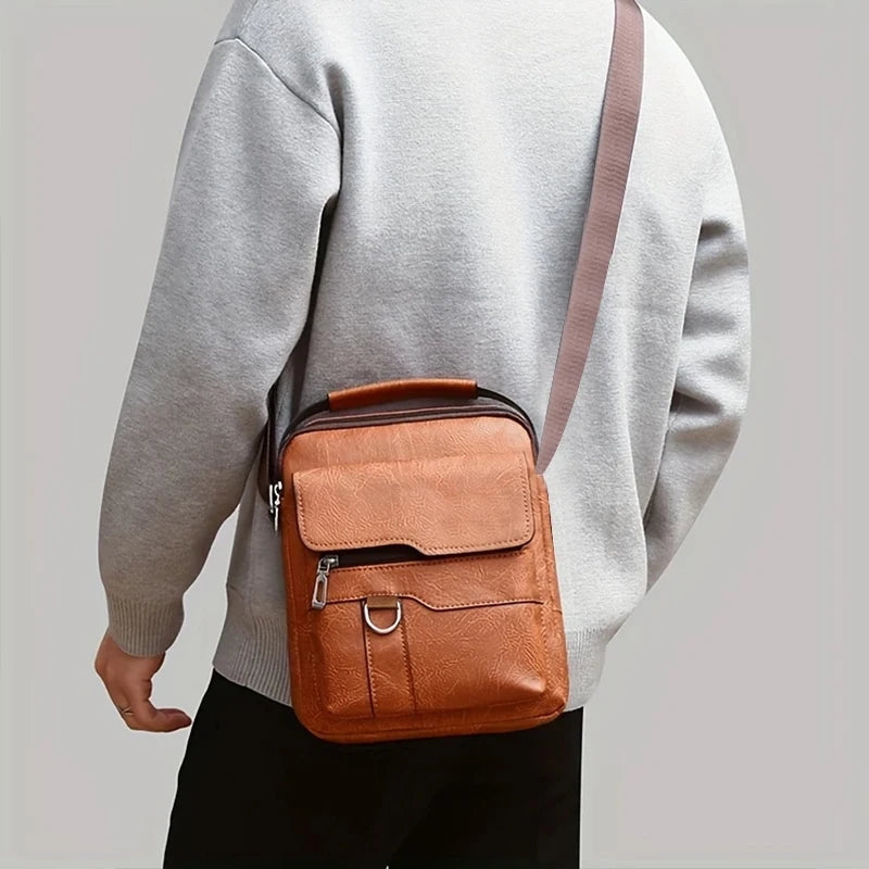 Multi-Purpose Men's Shoulder Bag for Work, PU Crossbody Briefcase with