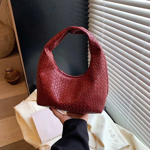 Women Classic Fashion Woven Embossed Hobo Soft PU Leather Small