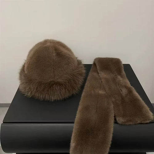 Luxury Faux Fur Hat & Scarf Set - Warm Elegant Versatile for Winter