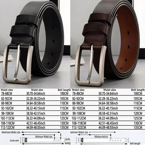 Men's Belt Genuine Leather Luxury Designer Vintage Pin Buckle for