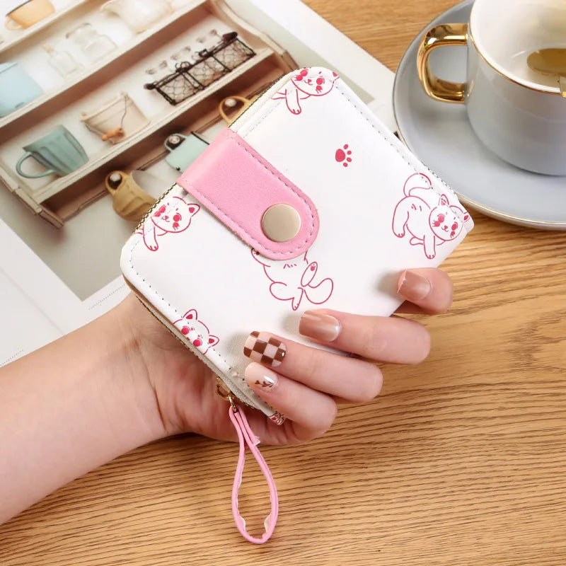 Japanese Cute Kitten Ladies Short Wallets Student Card Holder Bag with