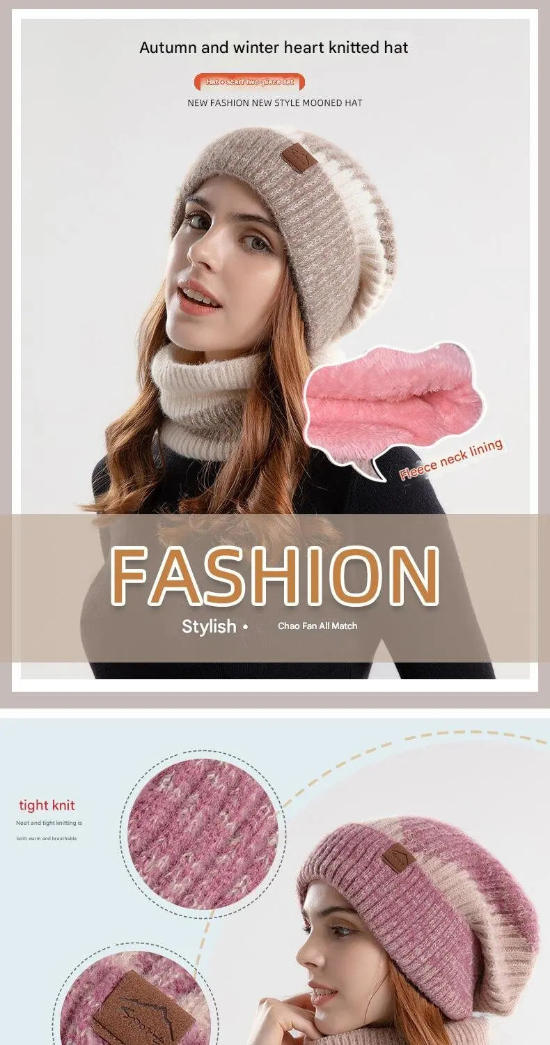 Winter men's and women's hats and scarves two-piece set