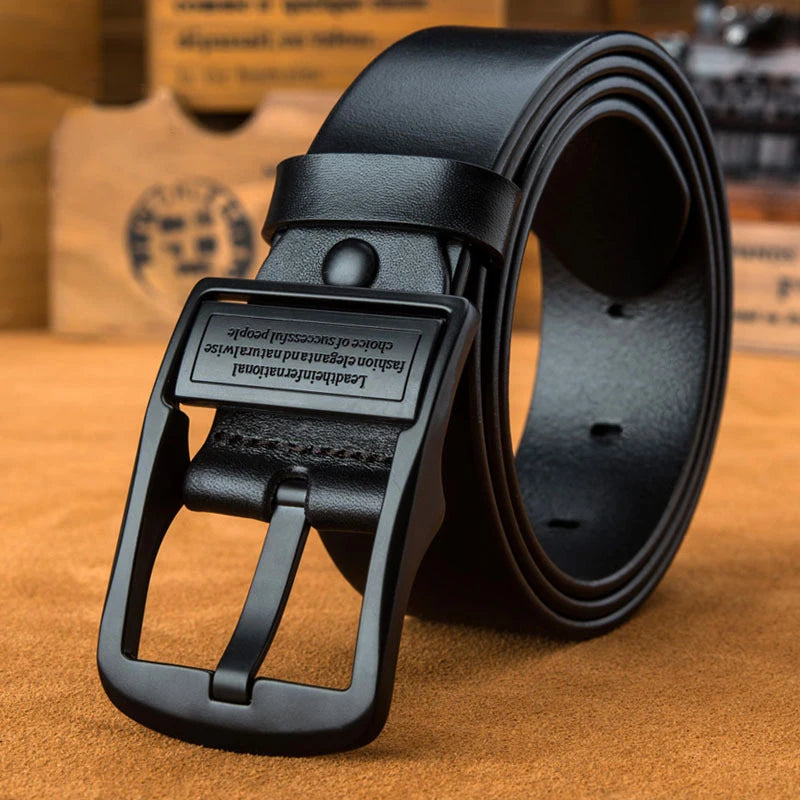 Men's Leather Belt Black Buckle Fashionable Trendy