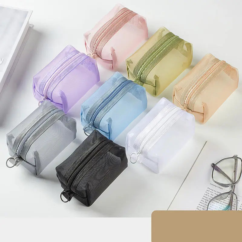 Mini Clear Nylon Mesh Cosmetic Bags Cute Women Small Lipstick Makeup