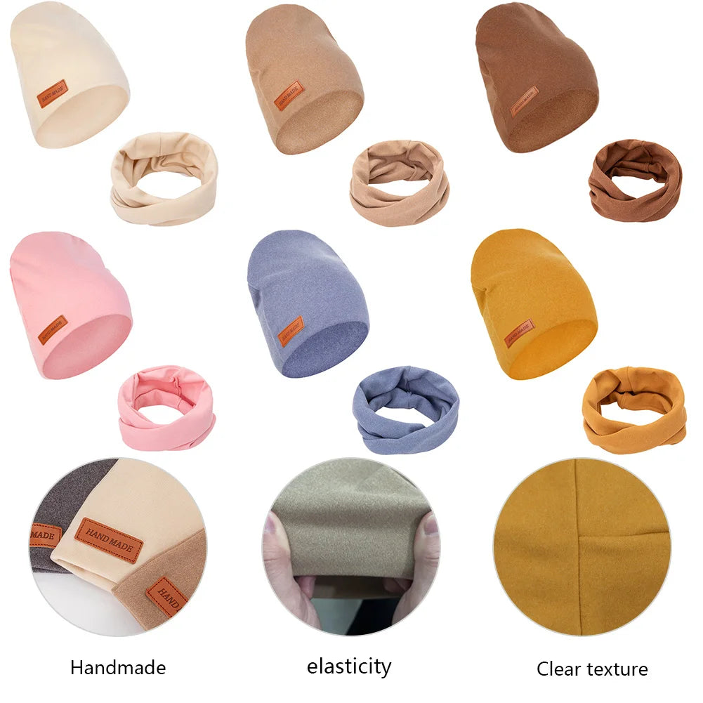 2Pcs/Lot Faux Cashmere Baby Turban Hats Scarf Set Newborn Kids Leather